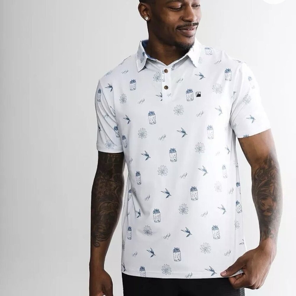 Flomotion‎ Golf Polo Rum Club All Over Print Shirt Sz XLARGE Performance
